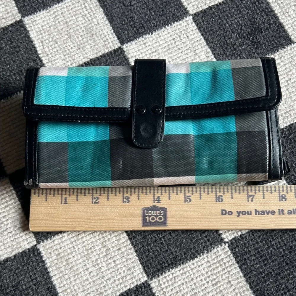 Plaid Wallet Clutch Organizer Zip Around Checkbook Holder Black Teal‎ Gray